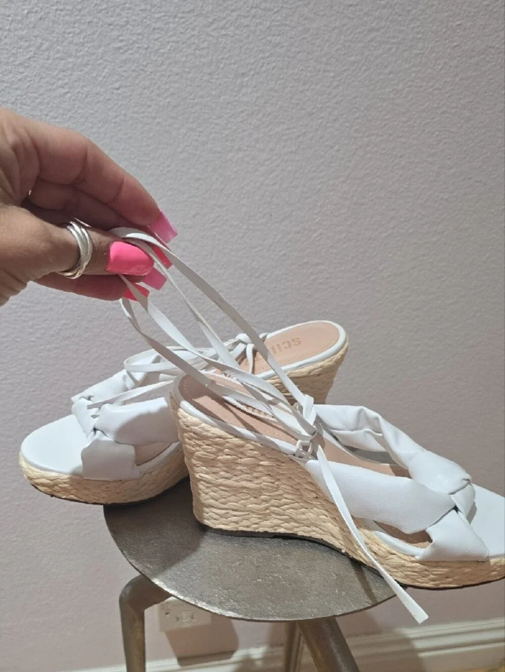 SCHUTZ White Braided Espadrille Wedge Sandals